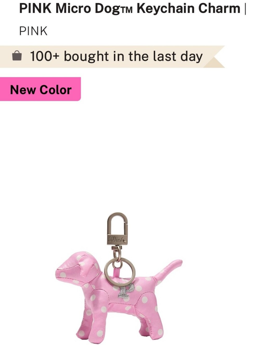 PINK Victoria's Secret Micro Dog Keychain Bag Charm Pink Polka Dot Watch Party - Picture 15 of 16